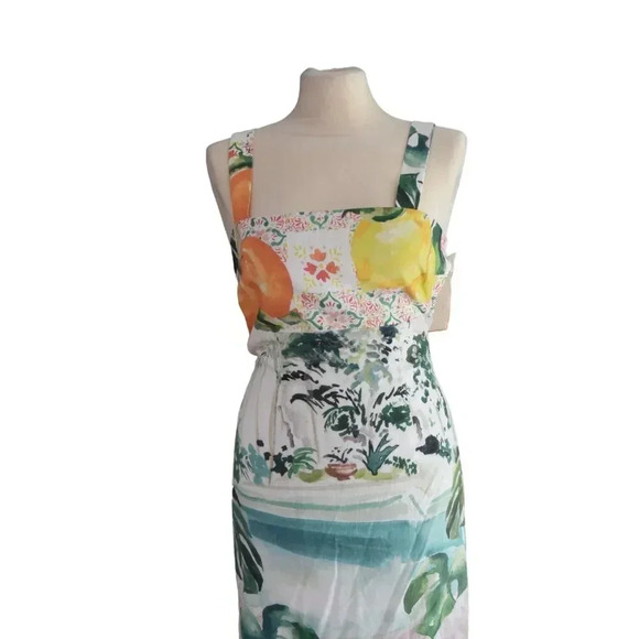 Finders Keepers |Citrus Watercoloor Linen Viscose Blend Dress Amalfi XS US 0-2 - Picture 4 of 13